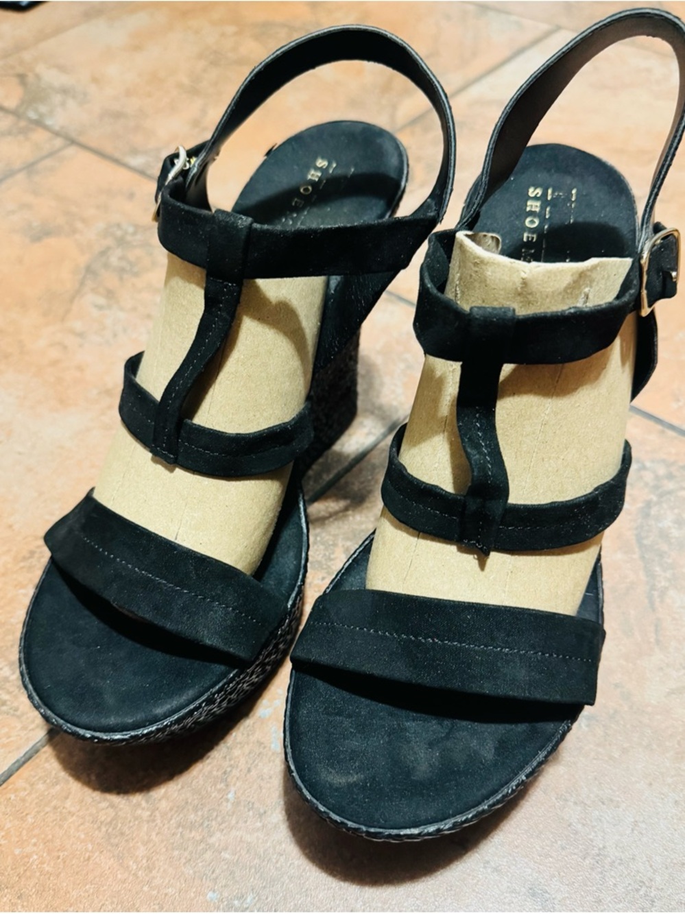 Italian Black Suede Wedge Sandals - Women's Fashion Heel Size 8 Black